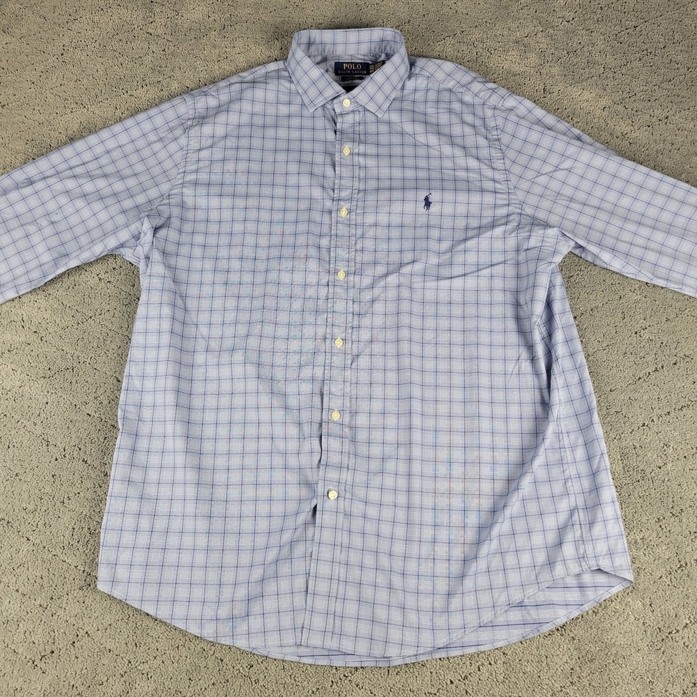 Polo Ralph Lauren Shirt‎ Mens 2XL Blue Plaid Classic Fit Performance Long Sleeve